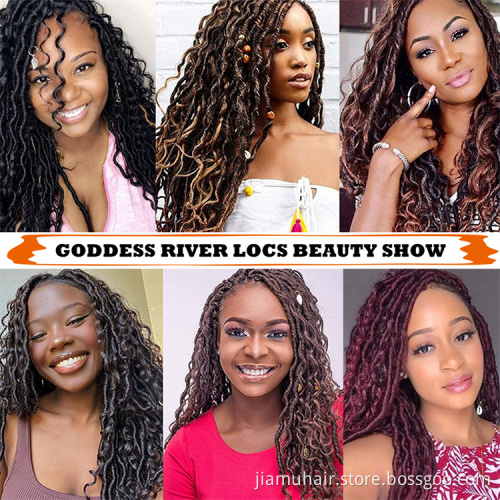 Synthetic Crochet Braids Hair Passion Twist River Goddess Locs Hair Extension Ombre Brown Faux Locs With Curly Hair